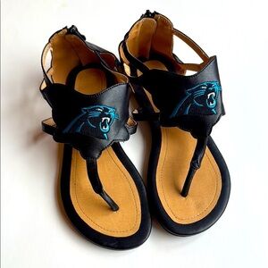 Black Thong Sandals with Carolina Panthers Logo size 9